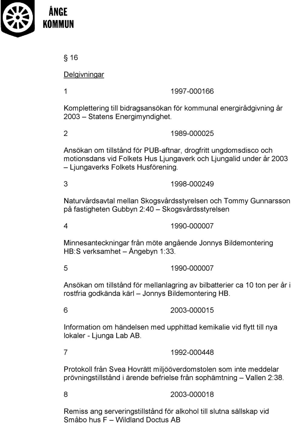 3 1998-000249 Naturvårdsavtal mellan Skogsvårdsstyrelsen och Tommy Gunnarsson på fastigheten Gubbyn 2:40 Skogsvårdsstyrelsen 4 1990-000007 Minnesanteckningar från möte angående Jonnys Bildemontering