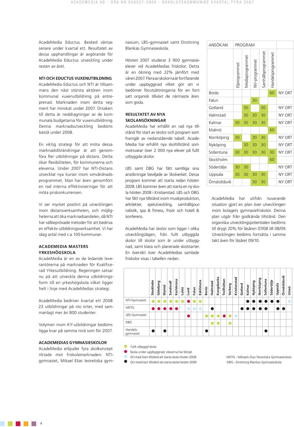 Orsaken till detta är neddragningar av de kommunala budgetarna för vuxenutbildning. Denna marknadsutveckling bedöms bestå under 2008.