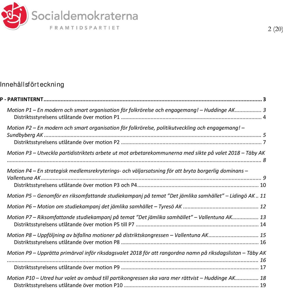 .. 7 Motion P3 Utveckla partidistriktets arbete ut mot arbetarekommunerna med sikte på valet 2018 Täby AK.