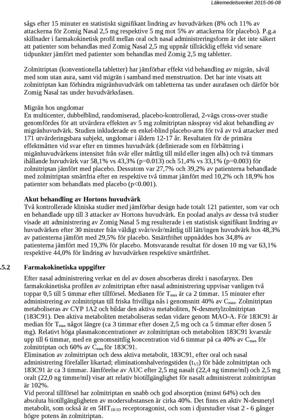 patienter som behandlas med Zomig 2,5 mg tabletter.