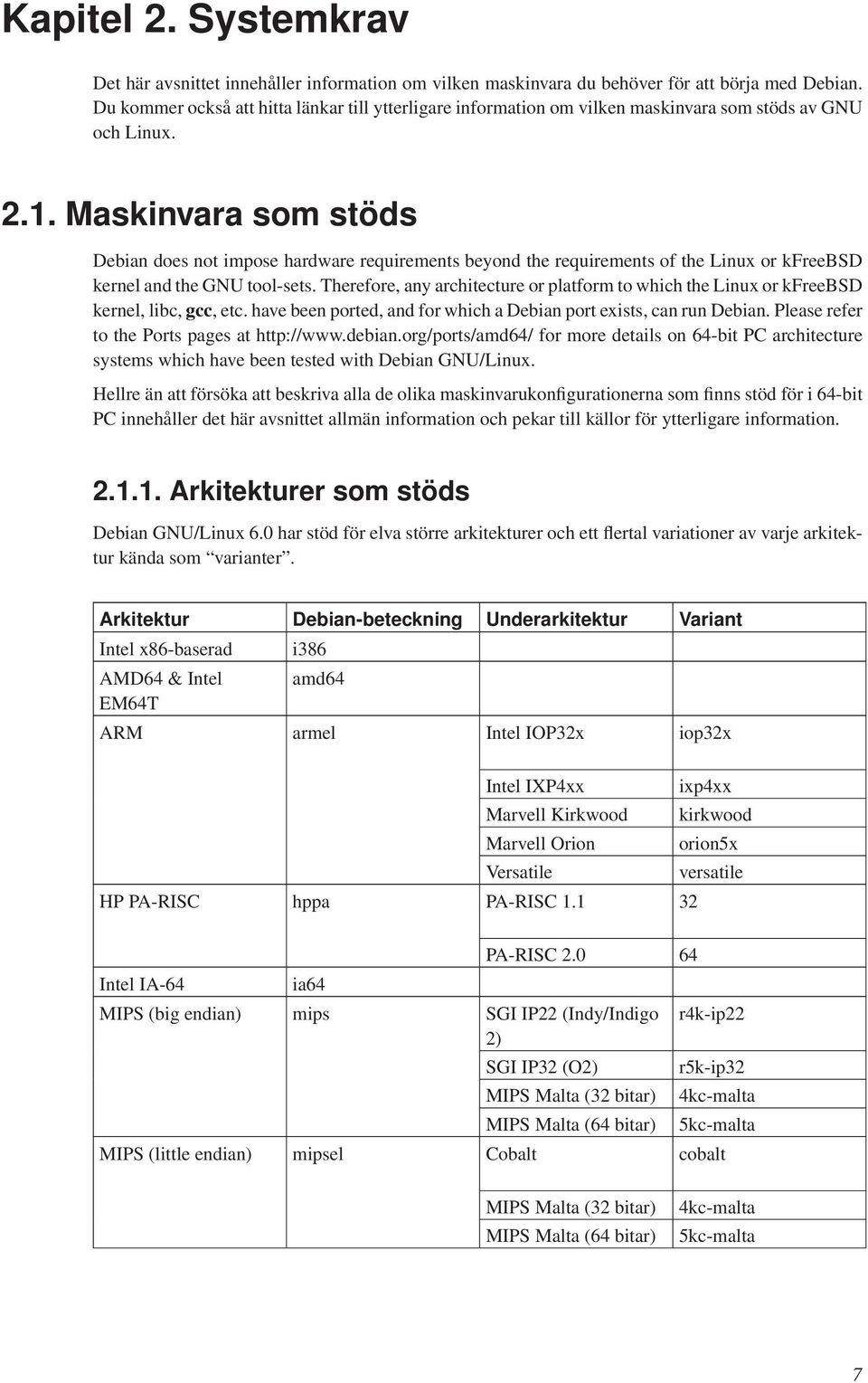 Maskinvara som stöds Debian does not impose hardware requirements beyond the requirements of the Linux or kfreebsd kernel and the GNU tool-sets.