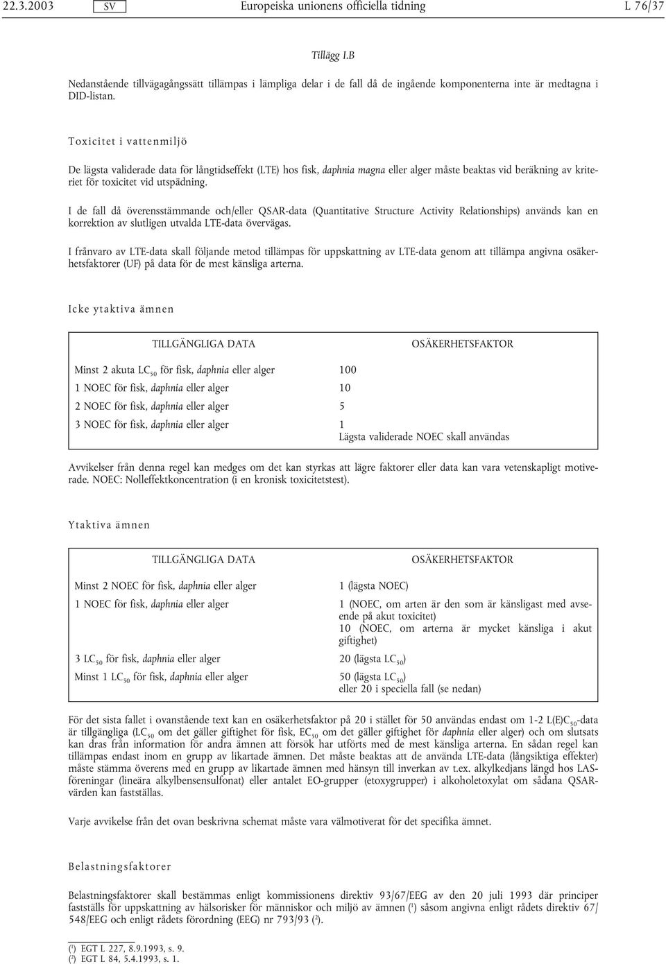 I de fall då överensstämmande och/eller QSAR-data (Quantitative Structure Activity Relationships) används kan en korrektion av slutligen utvalda LTE-data övervägas.