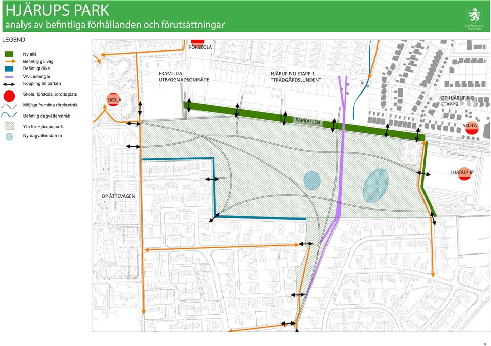 TRÄDGÅRDSLUNDEN Skola, förskola, idrottsplats Möjliga framtida rörelsetråk SKOLA DP HJÄRUP NO