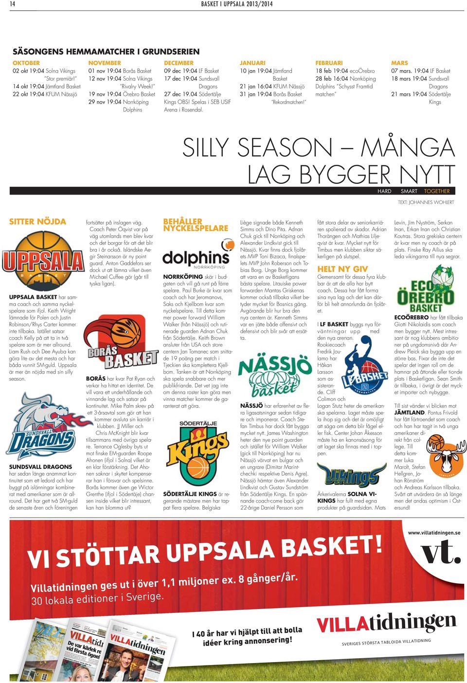 19 nov 19:04 Örebro Basket 29 nov 19:04 Norrköping Dolphins DECEMBER 09 dec 19:04 LF Basket 17 dec 19:04 Sundsvall Dragons 27 dec 19.04 Södertälje Kings OBS! Spelas i SEB USIF Arena i Rosendal.