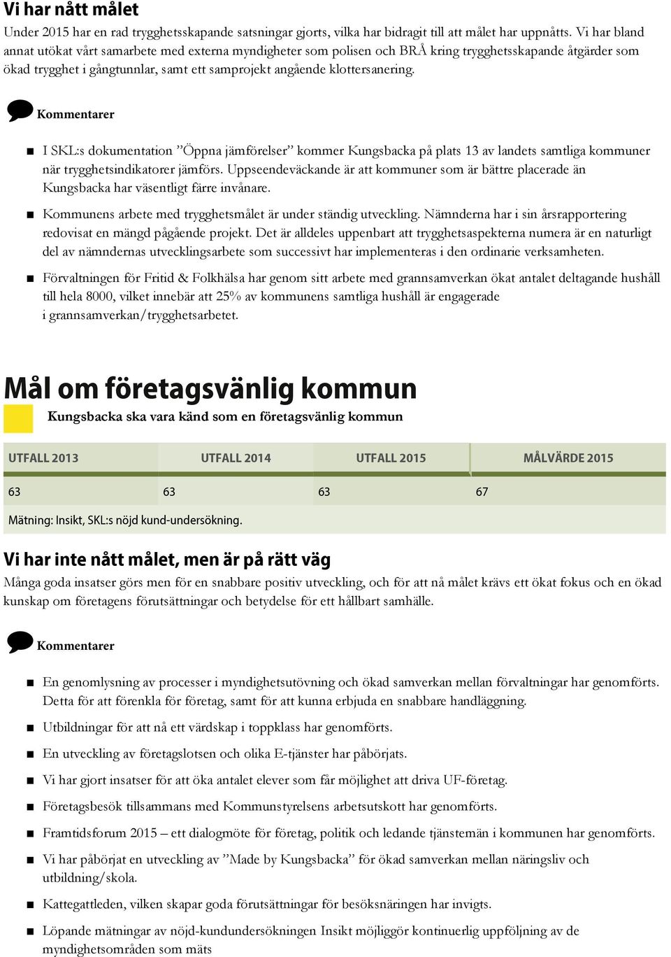 Kommentarer I SKL:s dokumentation Öppna jämförelser kommer Kungsbacka på plats 13 av landets samtliga kommuner när trygghetsindikatorer jämförs.