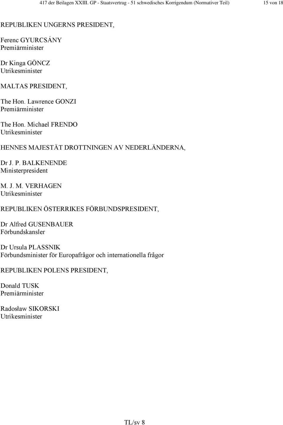 GÖNCZ MALTAS PRESIDENT, The Hon. Lawrence GONZI The Hon. Michael FRENDO HENNES MAJESTÄT DROTTNINGEN AV NEDERLÄNDERNA, Dr J. P. BALKENENDE M.
