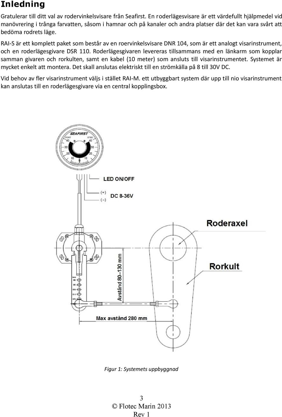 RAI-S är ett komplett paket som består av en roervinkelsvisare DNR 104, som är ett analogt visarinstrument, och en roderlägesgivare DSR 110.