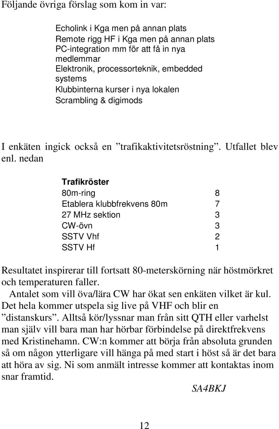 nedan Trafikröster 80m-ring 8 Etablera klubbfrekvens 80m 7 27 MHz sektion 3 CW-övn 3 SSTV Vhf 2 SSTV Hf 1 Resultatet inspirerar till fortsatt 80-meterskörning när höstmörkret och temperaturen faller.