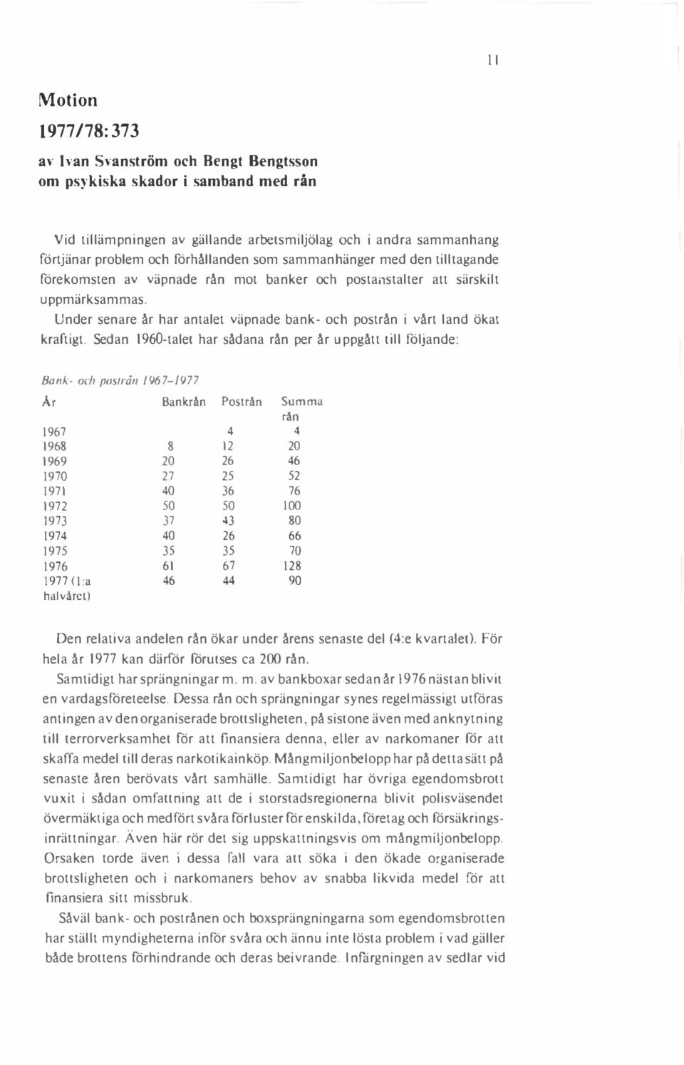 Under senare år har antalet väpnade bank- och postrån i vårt land ökat kraftigt.