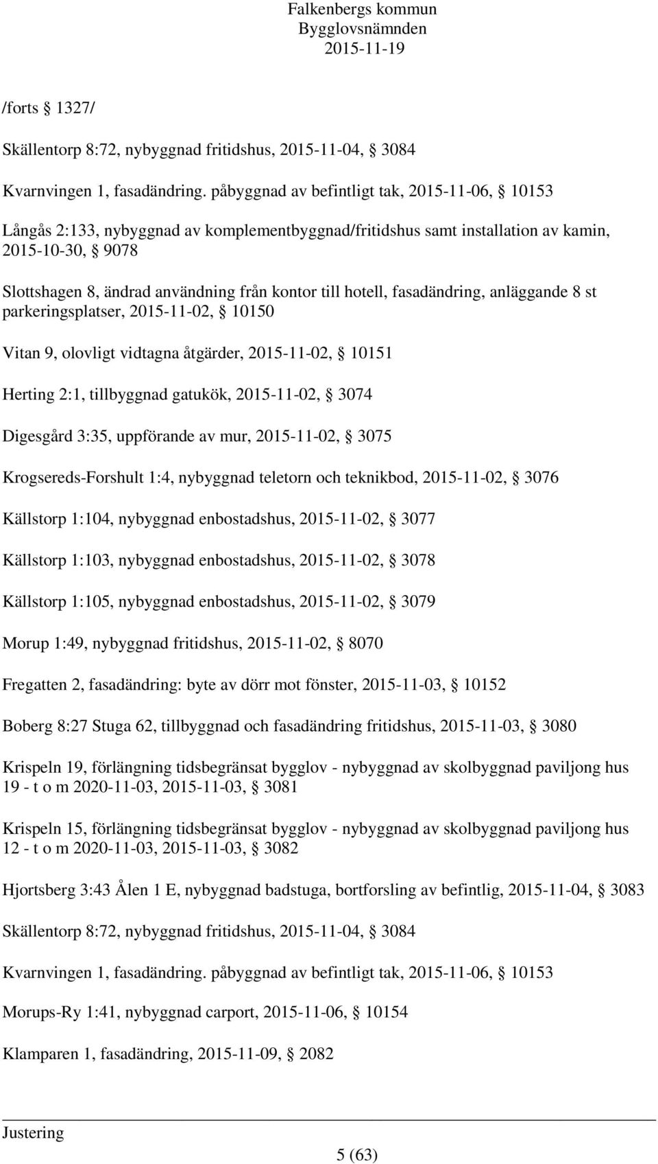 hotell, fasadändring, anläggande 8 st parkeringsplatser, 2015-11-02, 10150 Vitan 9, olovligt vidtagna åtgärder, 2015-11-02, 10151 Herting 2:1, tillbyggnad gatukök, 2015-11-02, 3074 Digesgård 3:35,