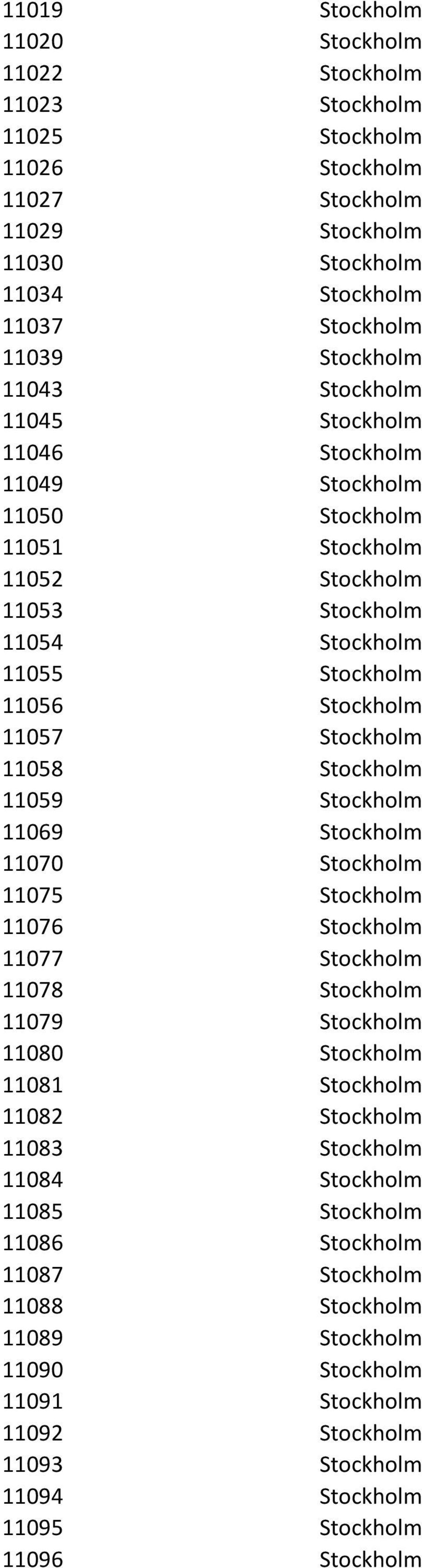 Stockholm 11059 Stockholm 11069 Stockholm 11070 Stockholm 11075 Stockholm 11076 Stockholm 11077 Stockholm 11078 Stockholm 11079 Stockholm 11080 Stockholm 11081 Stockholm 11082 Stockholm 11083