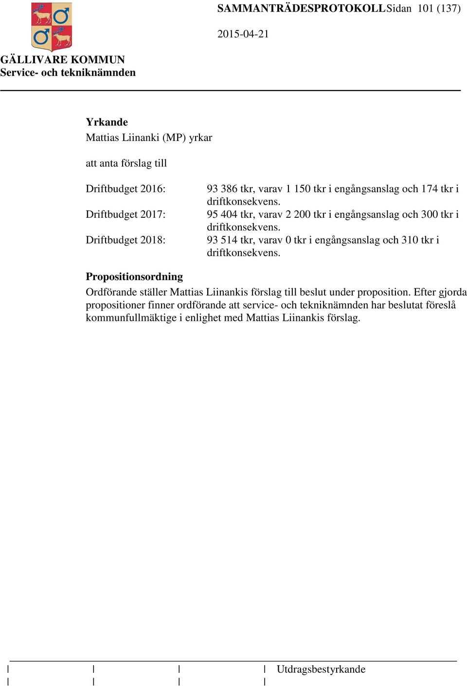 93 514 tkr, varav 0 tkr i engångsanslag och 310 tkr i driftkonsekvens.