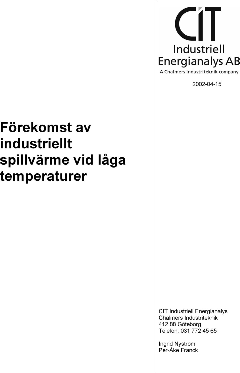 Energianalys Chalmers Industriteknik 412 88