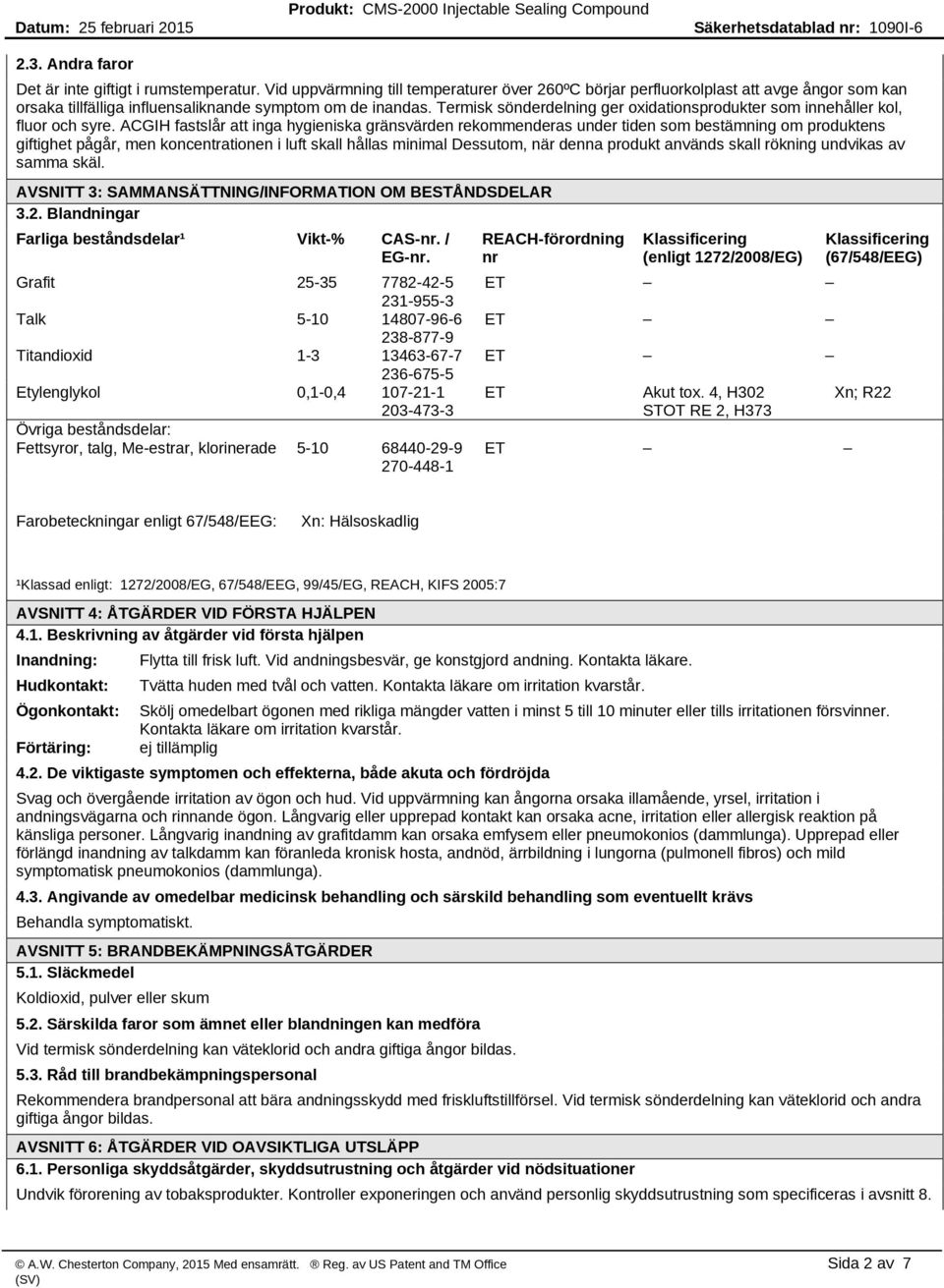 Termisk sönderdelning ger oxidationsprodukter som innehåller kol, fluor och syre.