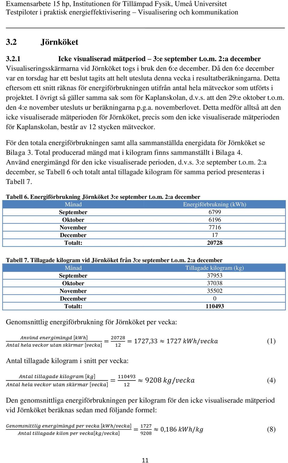 Detta eftersom ett snitt räknas för energiförbrukningen utifrån antal hela mätveckor som utförts i projektet. I övrigt så gäller samma sak som för Kaplanskolan, d.v.s. att den 29:e oktober t.o.m. den 4:e november utesluts ur beräkningarna p.