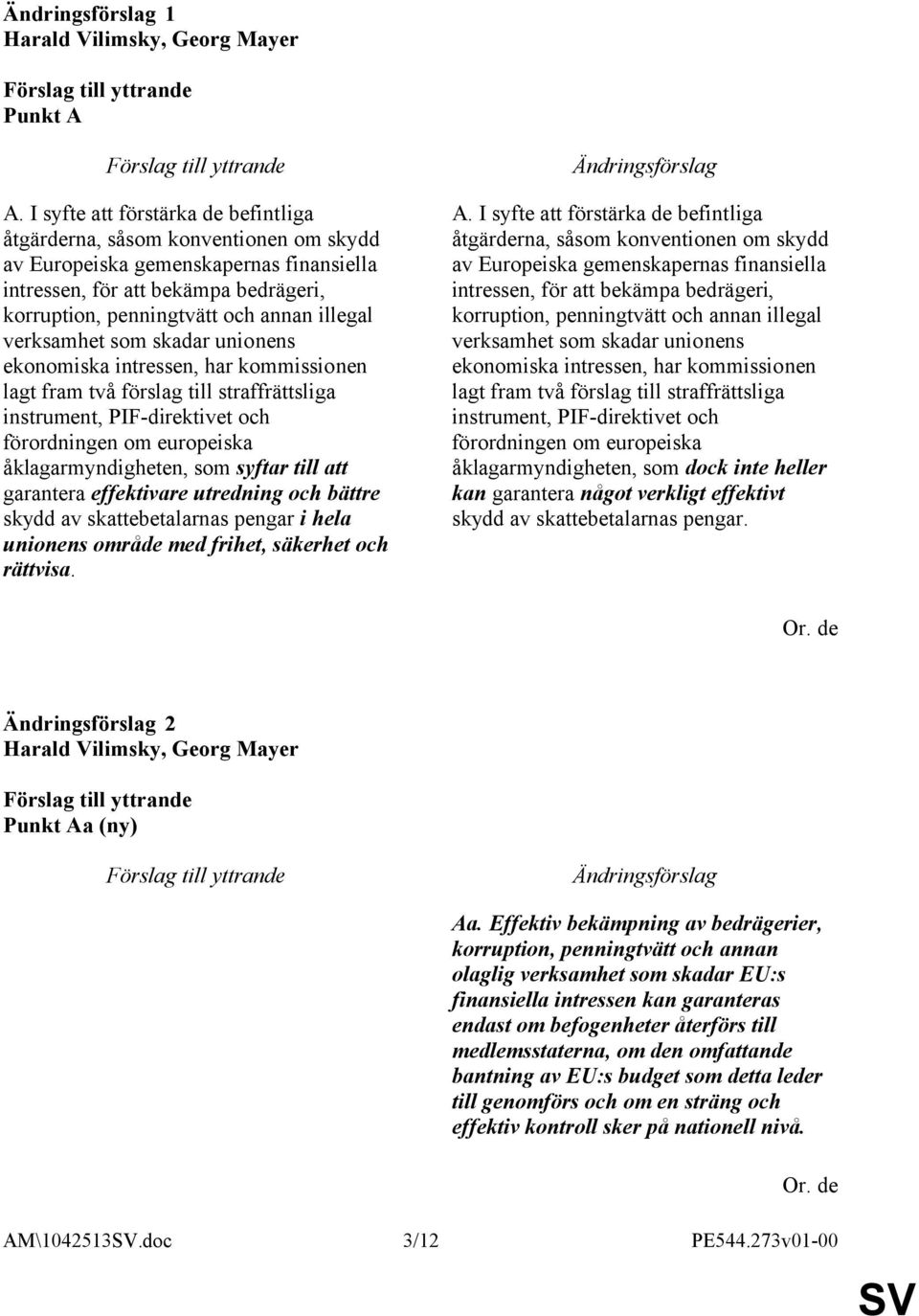 verksamhet som skadar unionens ekonomiska intressen, har kommissionen lagt fram två förslag till straffrättsliga instrument, PIF-direktivet och förordningen om europeiska åklagarmyndigheten, som