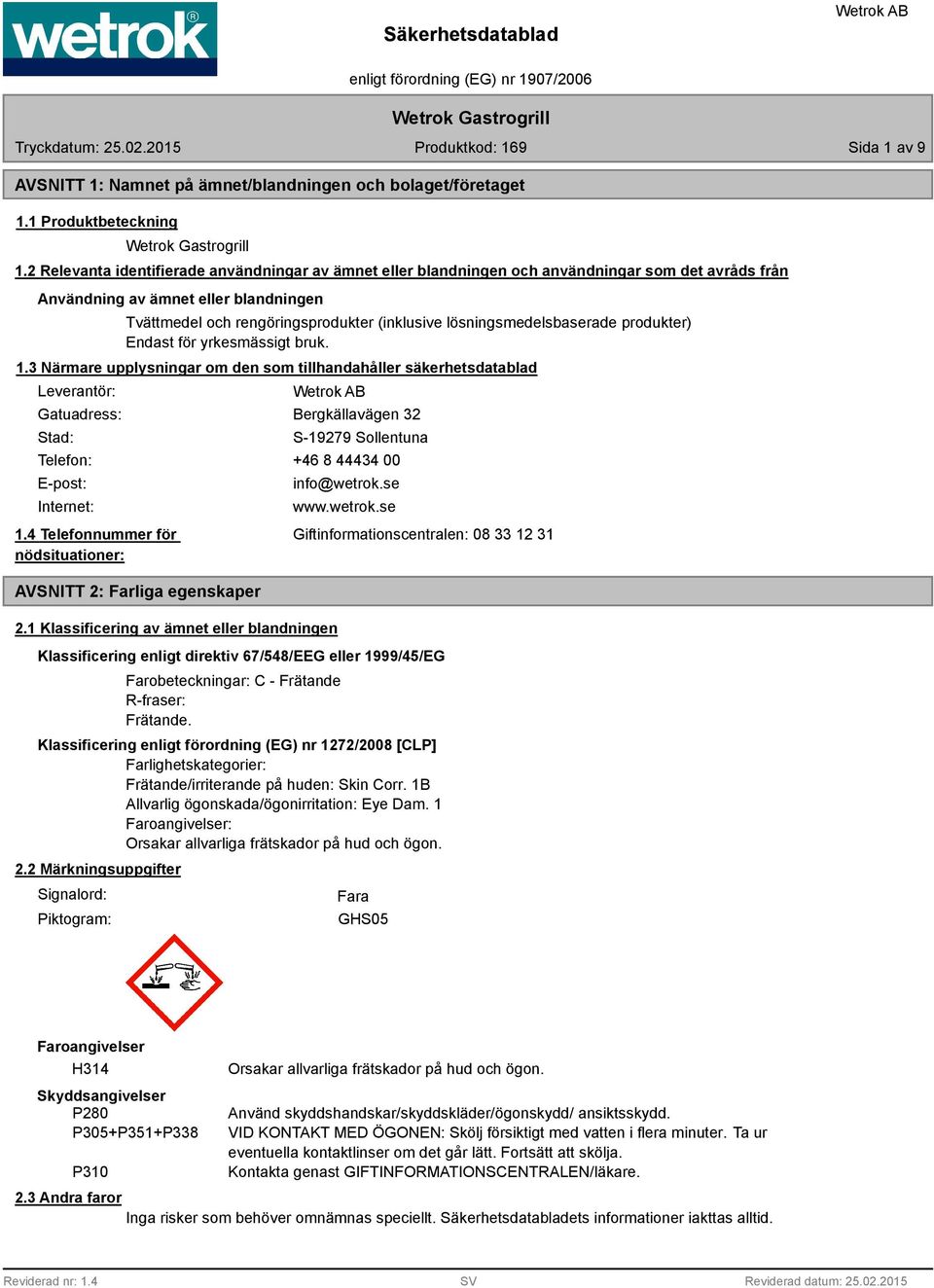 lösningsmedelsbaserade produkter) Endast för yrkesmässigt bruk. 1.