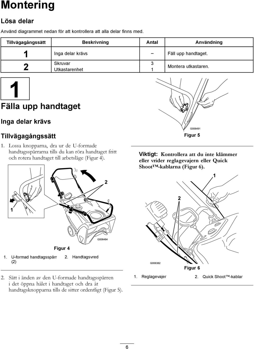 Lossa knopparna, dra ur de U-formade handtagsspärrarna tills du kan röra handtaget fritt och rotera handtaget till arbetsläge (Figur 4).