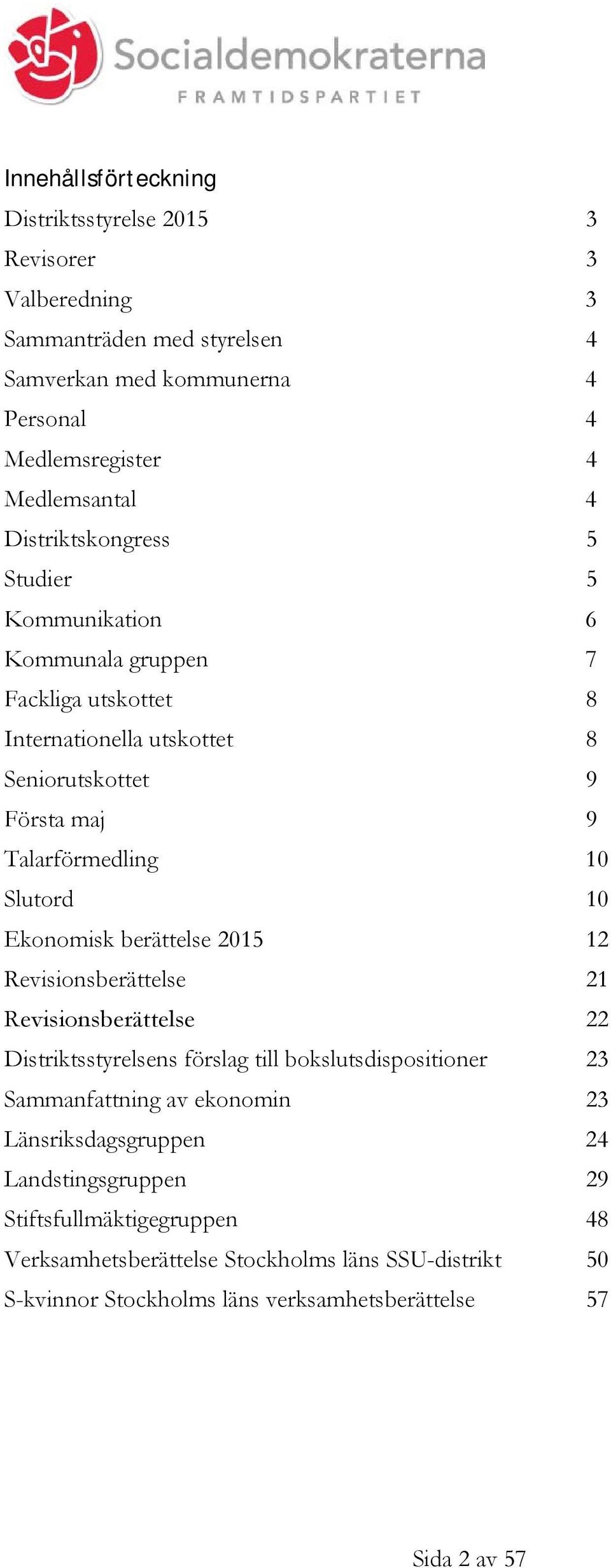 Ekonomisk berättelse 2015 12 Revisionsberättelse 21 Revisionsberättelse 22 Distriktsstyrelsens förslag till bokslutsdispositioner 23 Sammanfattning av ekonomin 23