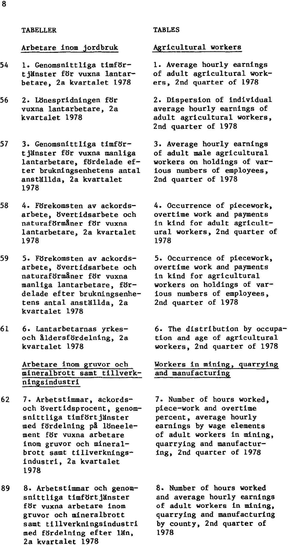 Förekomsten av ackordsarbete, övertidsarbete och naturaförmåner för vuxna lantarbetare, 2a kvartalet 1978 59 5.