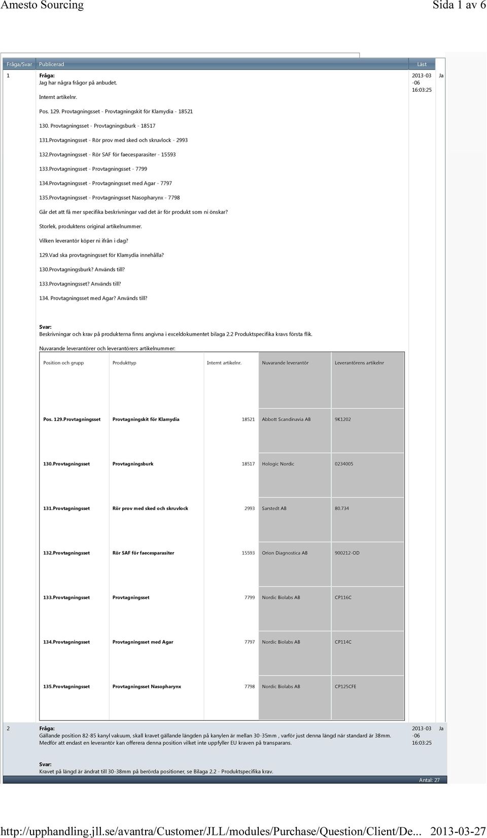 Provtagningsset - Provtagningsset med Agar - 7797 135.Provtagningsset - Provtagningsset Nasopharynx - 7798 Går det att få mer specifika beskrivningar vad det är för produkt som ni önskar?