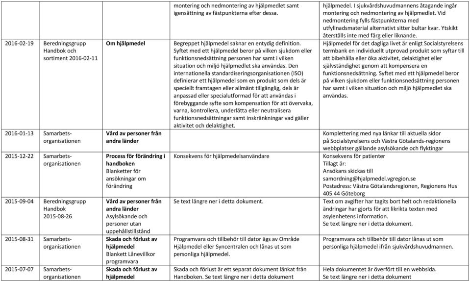 Asylsökande och personer utan uppehållstillstånd Skada och förlust av hjälpmedel Blankett Lånevillkor programvara Skada och förlust av hjälpmedel montering och nedmontering av hjälpmedlet samt