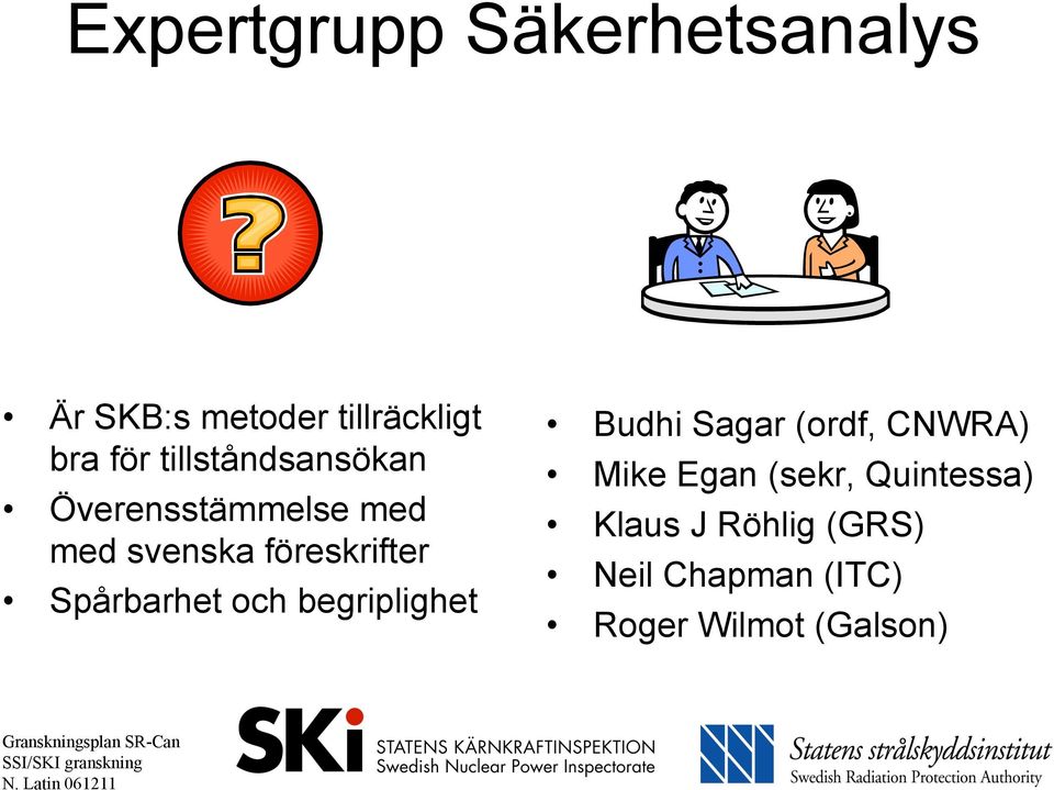 Spårbarhet och begriplighet Budhi Sagar (ordf, CNWRA) Mike Egan