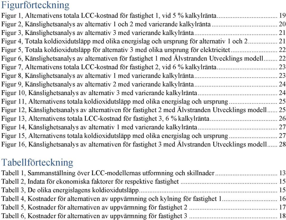 .. 21 Figur 5, Totala koldioxidutsläpp för alternativ 3 med olika ursprung för elektricitet... 22 Figur 6, Känslighetsanalys av alternativen för fastighet 1 med Älvstranden Utvecklings modell.