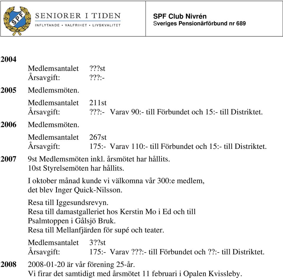 I oktober månad kunde vi välkomna vår 300:e medlem, det blev Inger Quick-Nilsson. Resa till Iggesundsrevyn.