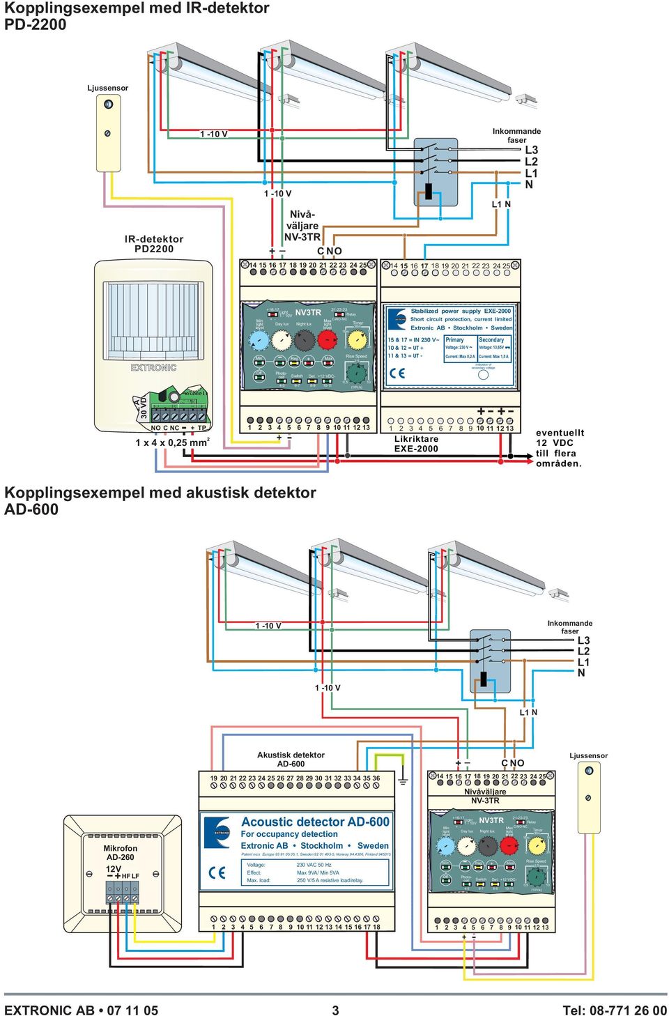 protection, current current limited limited Extronic AB Stockholm Sweden For 1-10 V regulating of luminaires with dimmable HF ballasts 0 2h Timer for 230V regulating Rise Speed - Reg + Max 2, Current