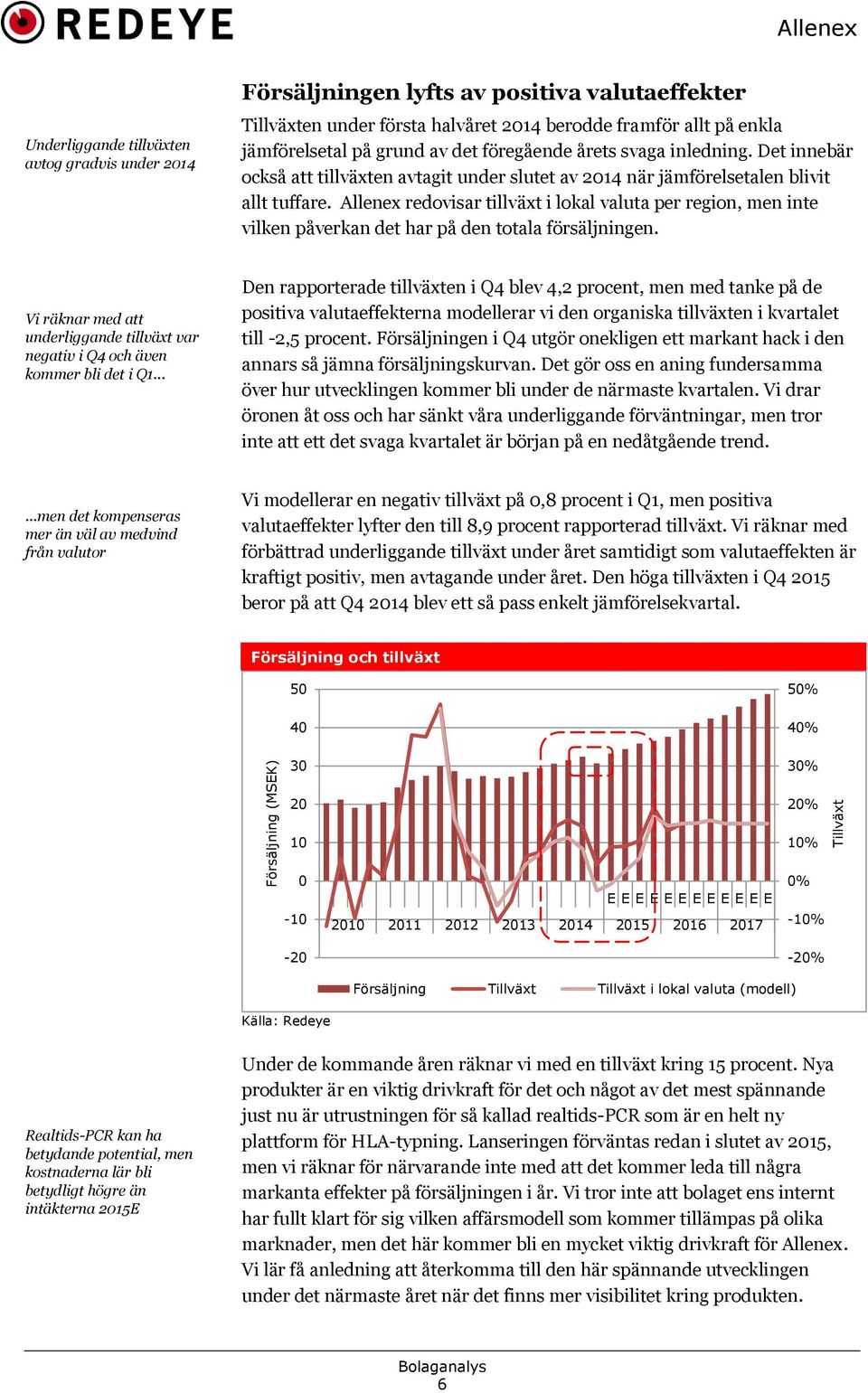 Allenex redovisar tillväxt i lokal valuta per region, men inte vilken påverkan det har på den totala försäljningen.