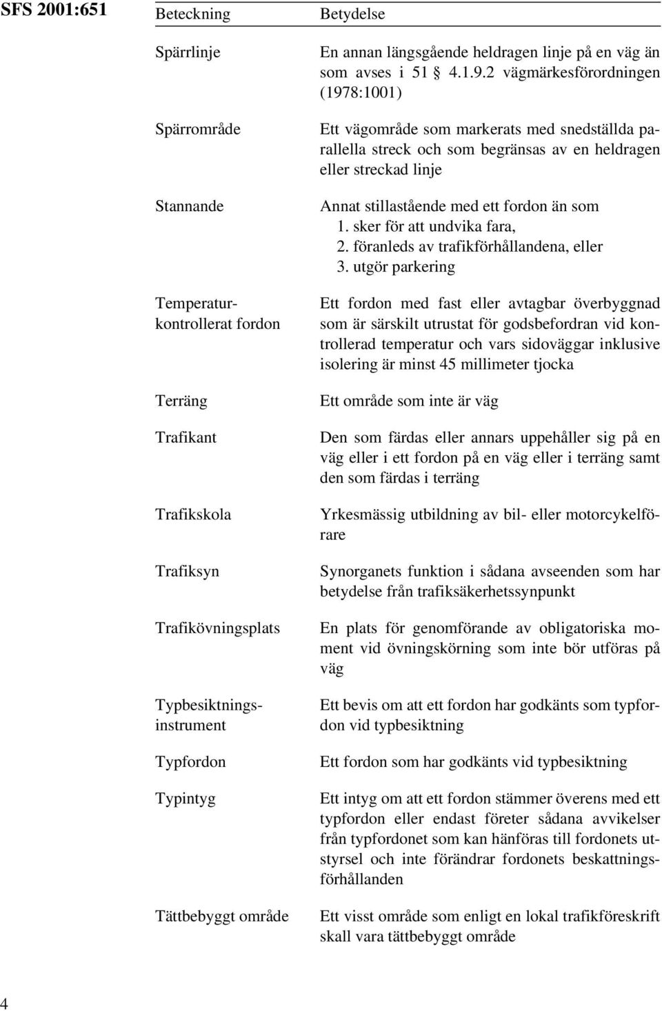 2 vägmärkesförordningen (1978:1001) Ett vägområde som markerats med snedställda parallella streck och som begränsas av en heldragen eller streckad linje Annat stillastående med ett fordon än som 1.