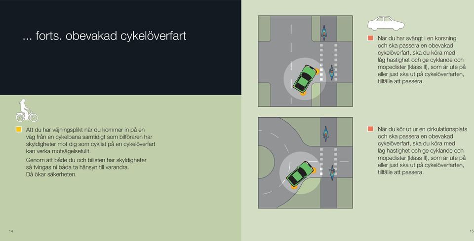 ska ut på cykelöverfarten, tillfälle att passera.