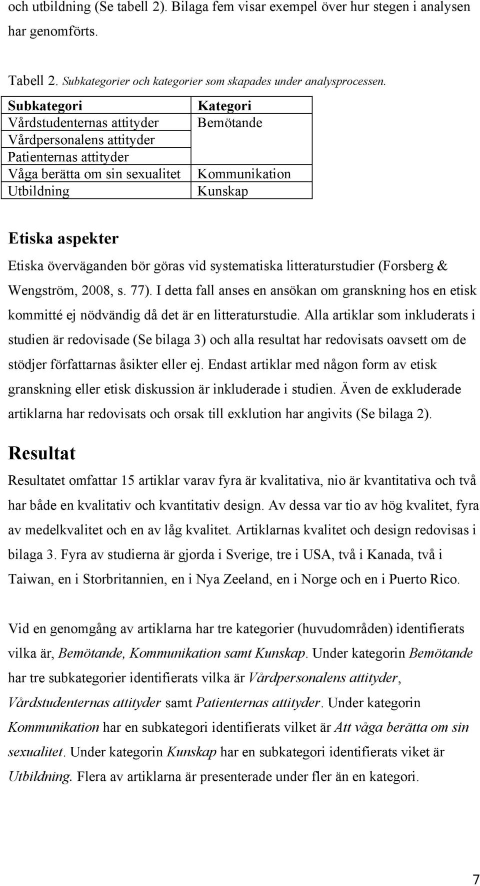 överväganden bör göras vid systematiska litteraturstudier (Forsberg & Wengström, 2008, s. 77).