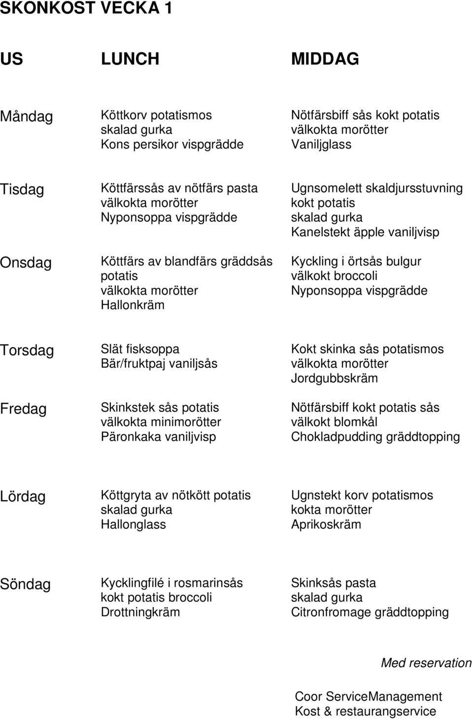 Nyponsoppa vispgrädde Slät fisksoppa Bär/fruktpaj vaniljsås Skinkstek sås välkokta minimorötter Päronkaka vaniljvisp Kokt skinka sås