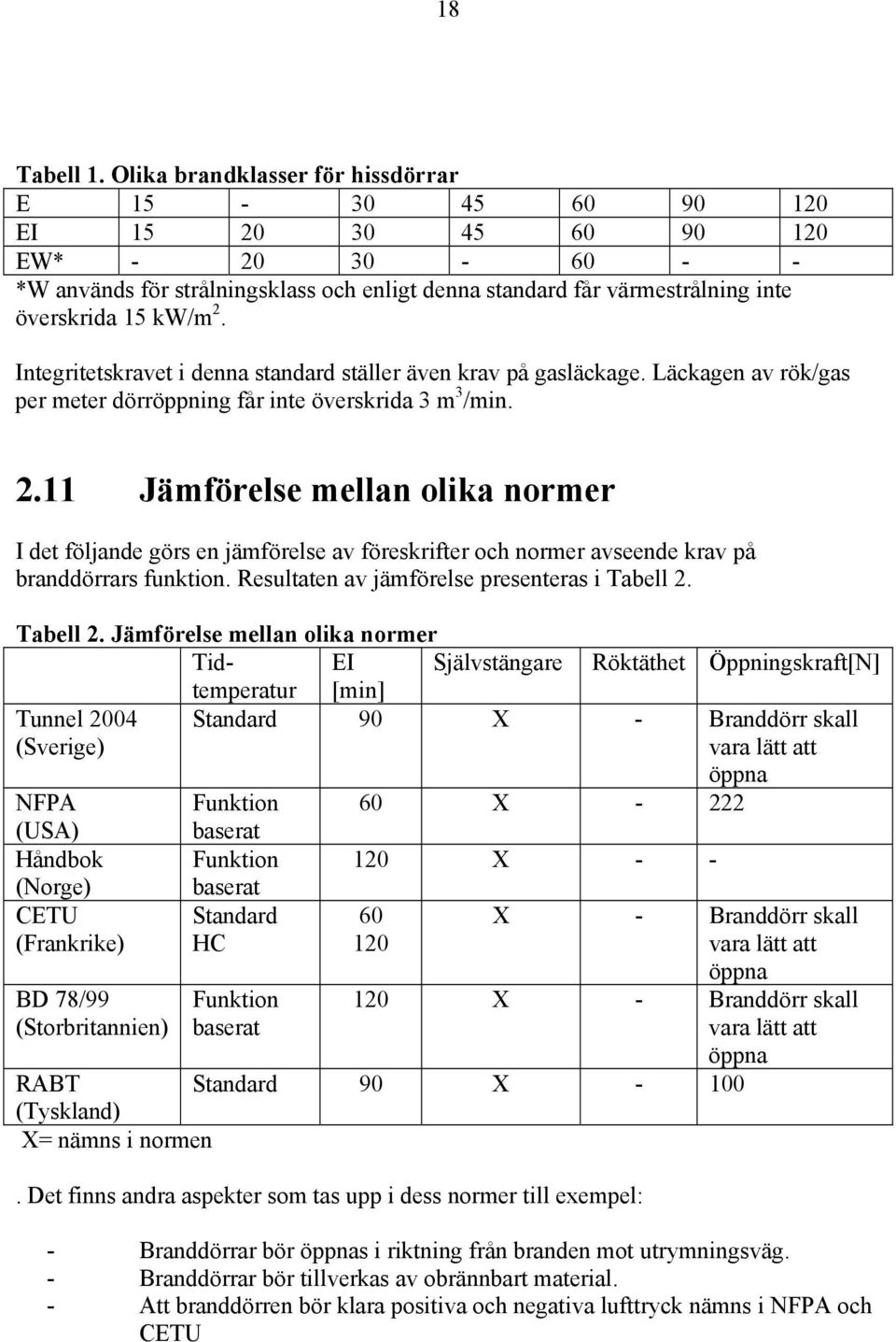 2. Integritetskravet i denna standard ställer även krav på gasläckage. Läckagen av rök/gas per meter dörröppning får inte överskrida 3 m 3 /min. 2.