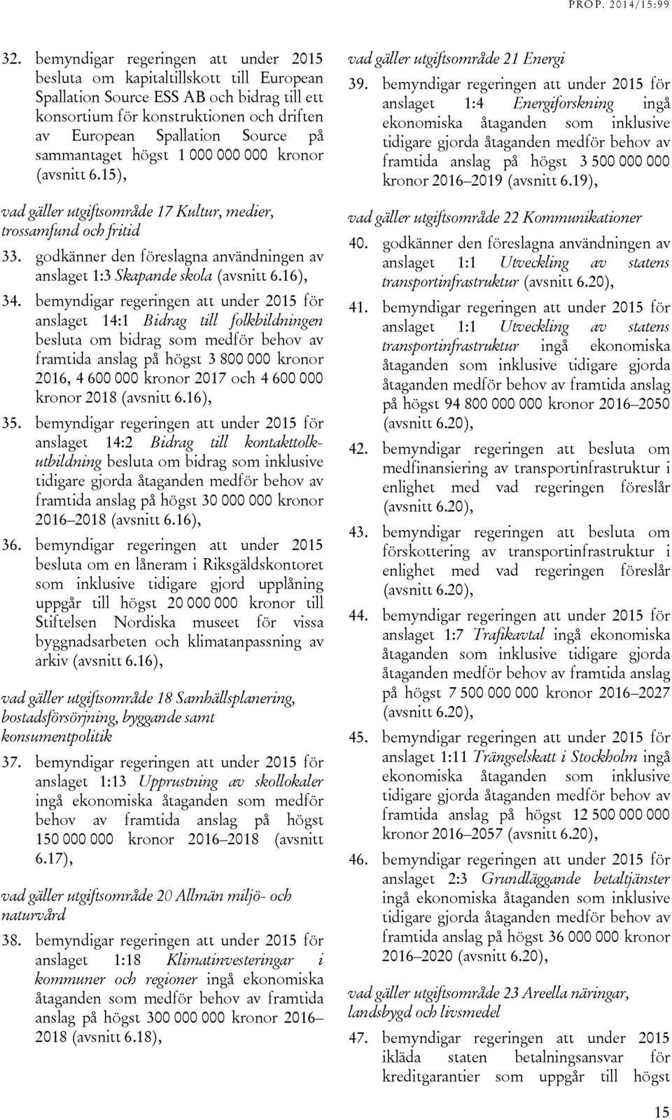 godkänner den föreslagna användningen av anslaget 1:3 Skapande skola (avsnitt 6.16), 34.