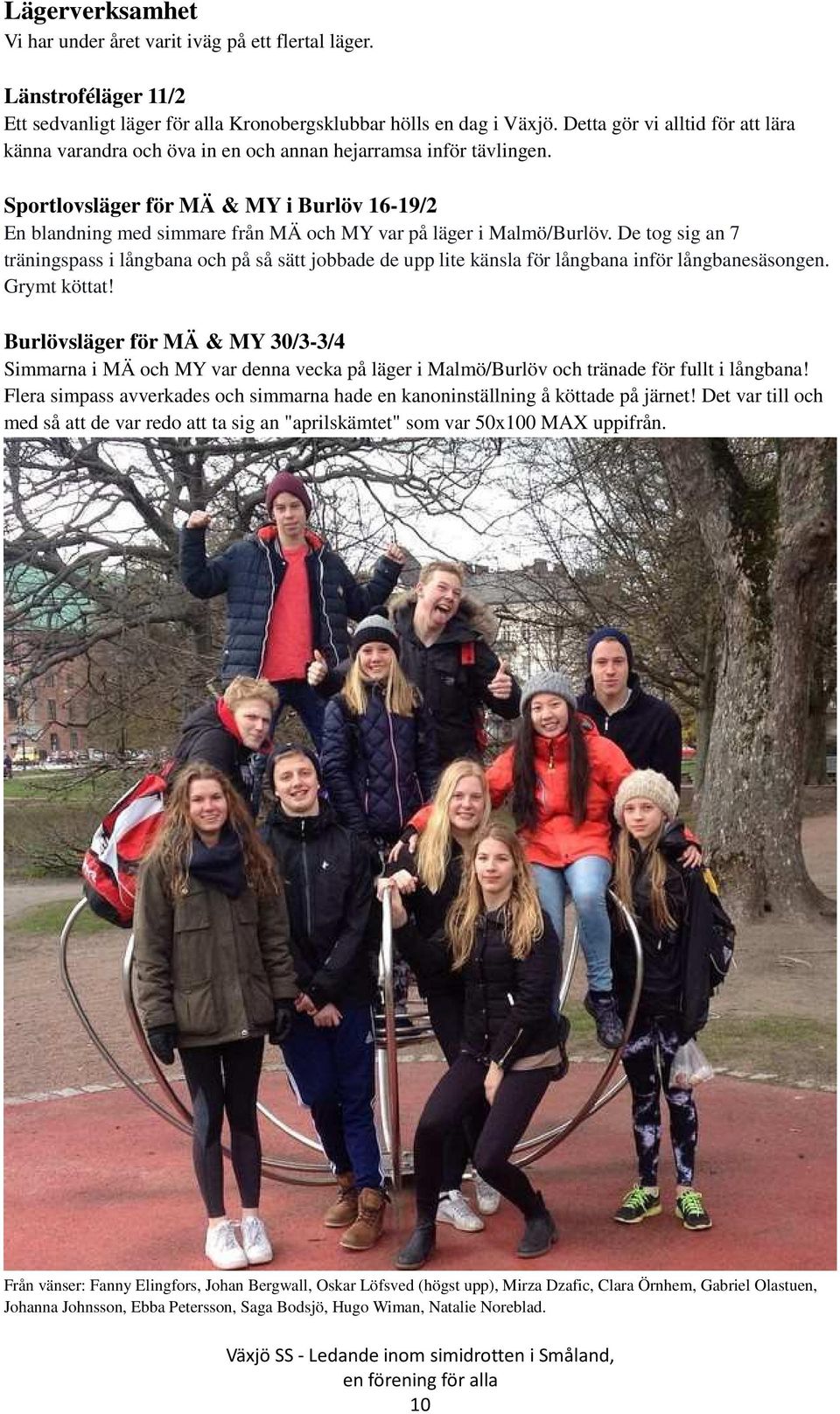 Sportlovsläger för MÄ & MY i Burlöv 16-19/2 En blandning med simmare från MÄ och MY var på läger i Malmö/Burlöv.
