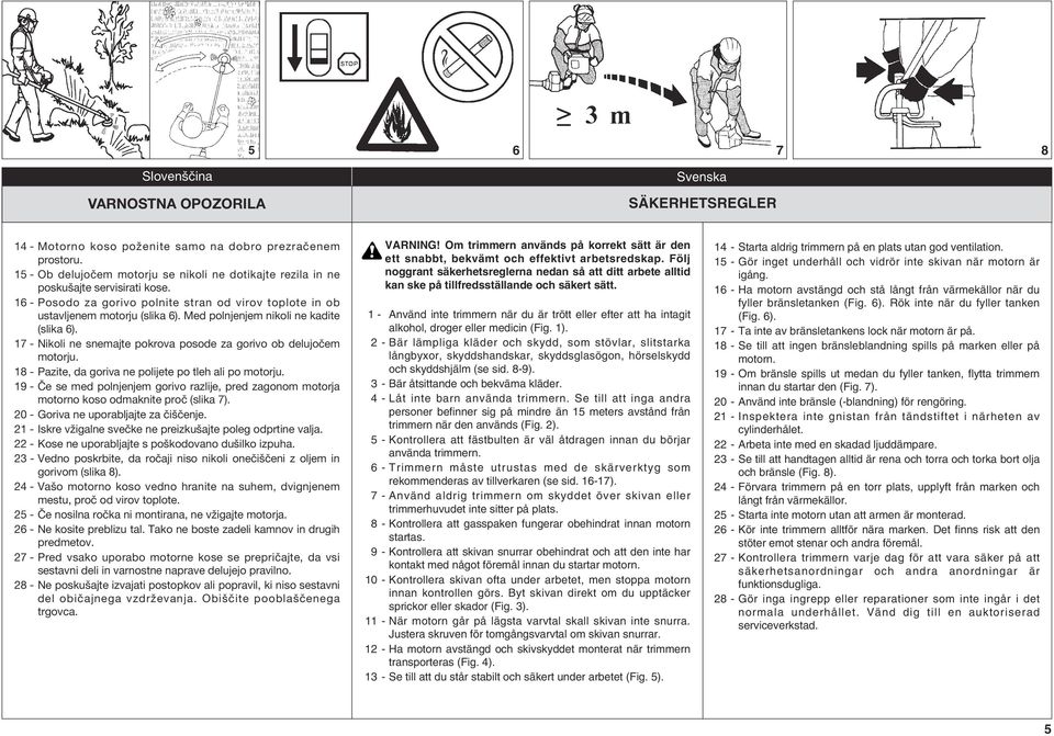 Med polnjenjem nikoli ne kadite (slika 6). 17 - Nikoli ne snemajte pokrova posode za gorivo ob delujočem motorju. 18 - Pazite, da goriva ne polijete po tleh ali po motorju.