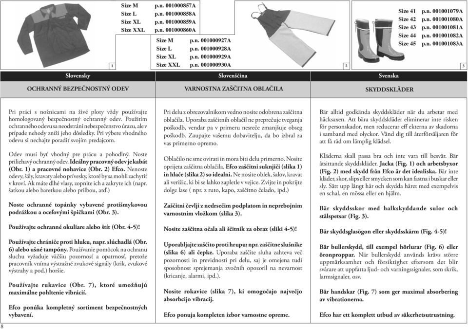 Použitím ochranného odevu sa neodstráni nebezpečenstvo úrazu, ale v prípade nehody zníži jeho dôsledky. Pri výbere vhodného odevu si nechajte poradiť svojím predajcom.