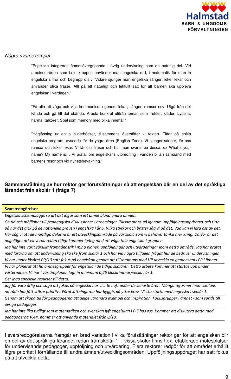 Få alla att våga och vilja kommunicera genom lekar, sånger, ramsor osv. Utgå från det kända och gå till det okända. Arbeta konkret utifrån teman som frukter, kläder. Lyssna, härma, talkörer.