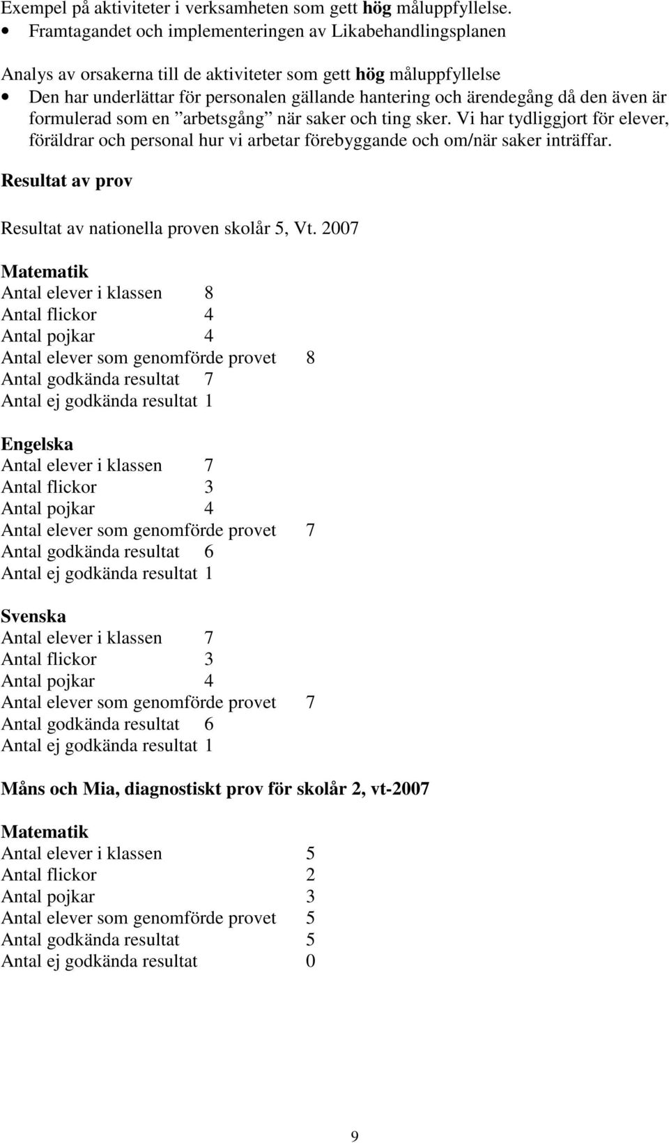 den även är formulerad som en arbetsgång när saker och ting sker. Vi har tydliggjort för elever, föräldrar och personal hur vi arbetar förebyggande och om/när saker inträffar.