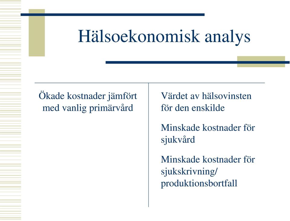 enskilde Minskade kostnader för sjukvård Minskade