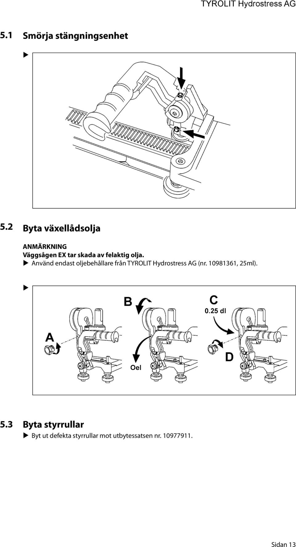 olja. Använd endast oljebehållare från TYROLIT Hydrostress AG (nr.