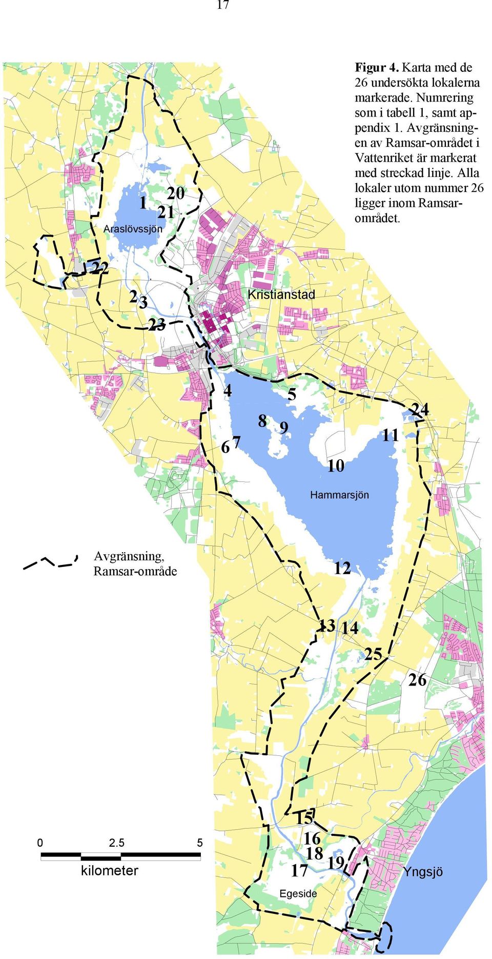 Avgränsningen av Ramsar-området i Vattenriket är markerat med streckad linje.