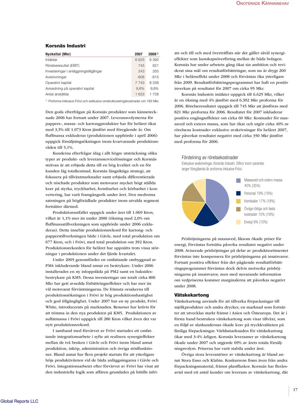 Den goda efterfrågan på Korsnäs produkter som kännetecknade 2006 har fortsatt under 2007. Leveransvolymerna för pappers-, massa- och kartongprodukter har för helåret ökat med 3,5% till 1.