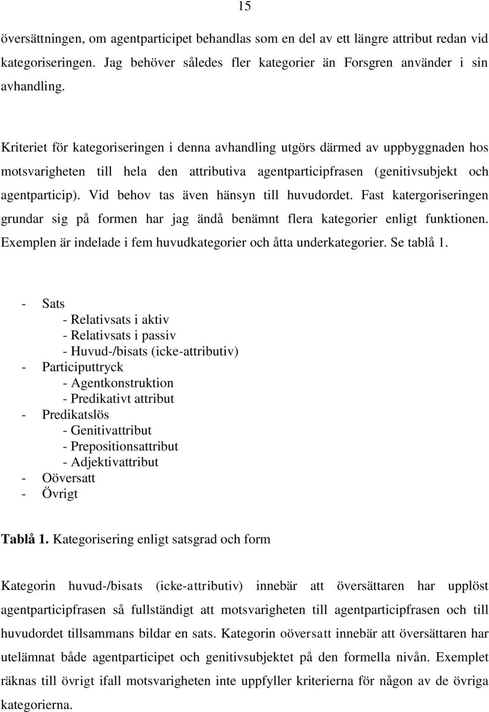 Vid behov tas även hänsyn till huvudordet. Fast katergoriseringen grundar sig på formen har jag ändå benämnt flera kategorier enligt funktionen.