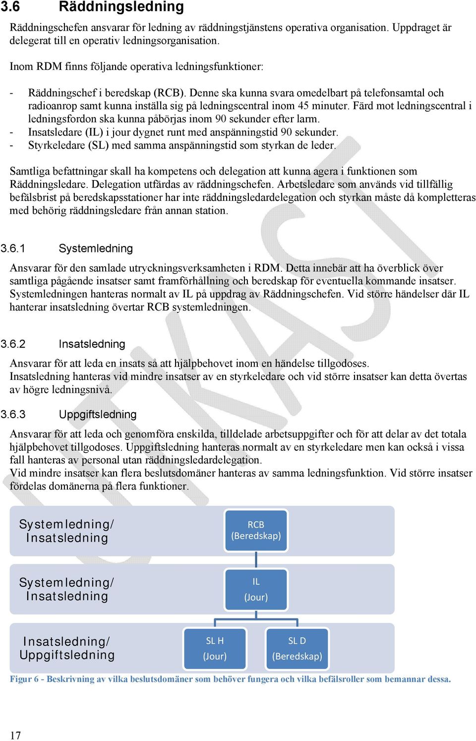 Denne ska kunna svara omedelbart på telefonsamtal och radioanrop samt kunna inställa sig på ledningscentral inom 45 minuter.