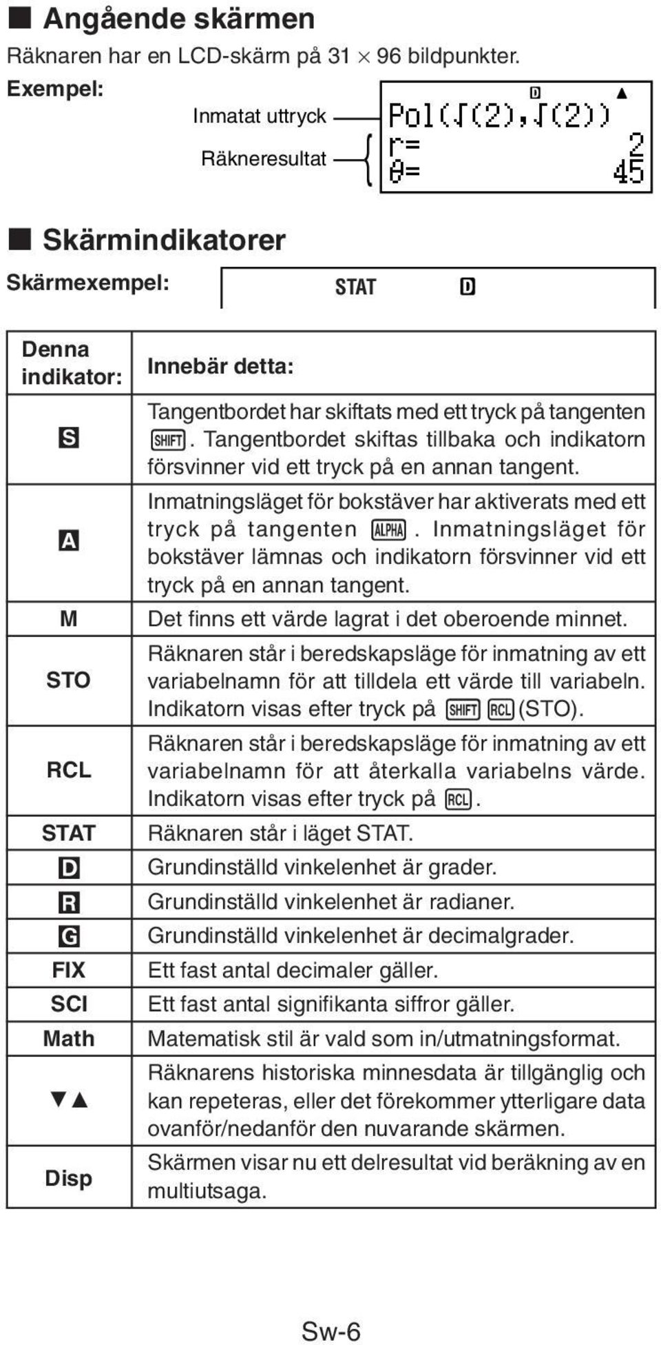 Tangentbordet skiftas tillbaka och indikatorn försvinner vid ett tryck på en annan tangent. Inmatningsläget för bokstäver har aktiverats med ett tryck på tangenten S.