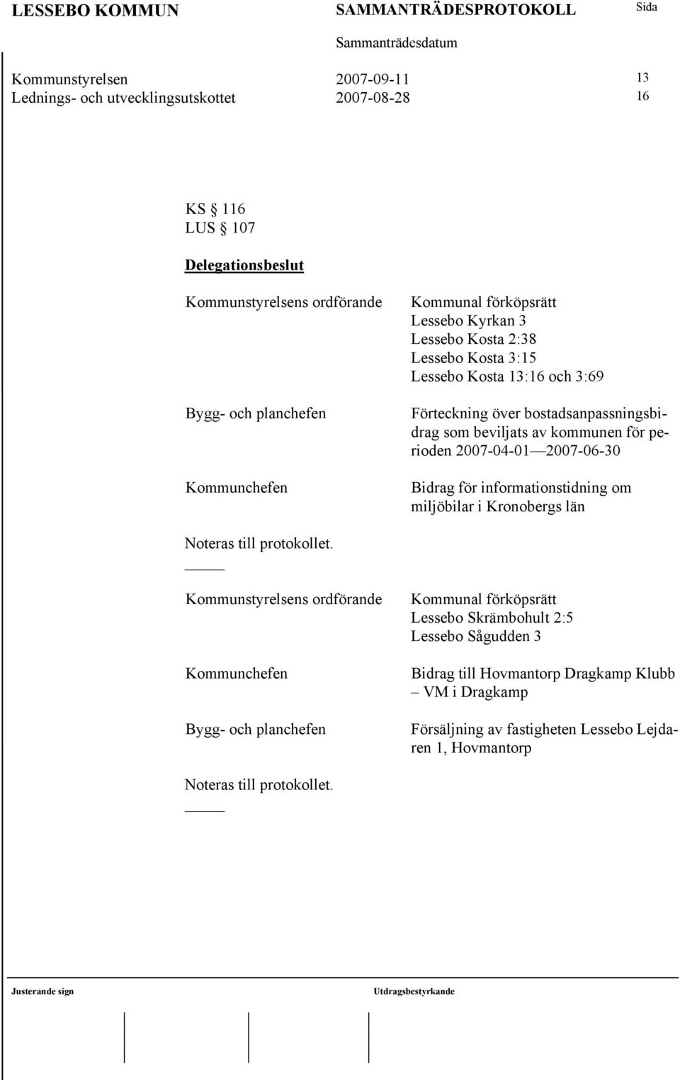 2007-04-01 2007-06-30 Bidrag för informationstidning om miljöbilar i Kronobergs län Noteras till protokollet.